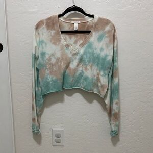 Full Tilt Green and Brown Tie-Dye Crop Top